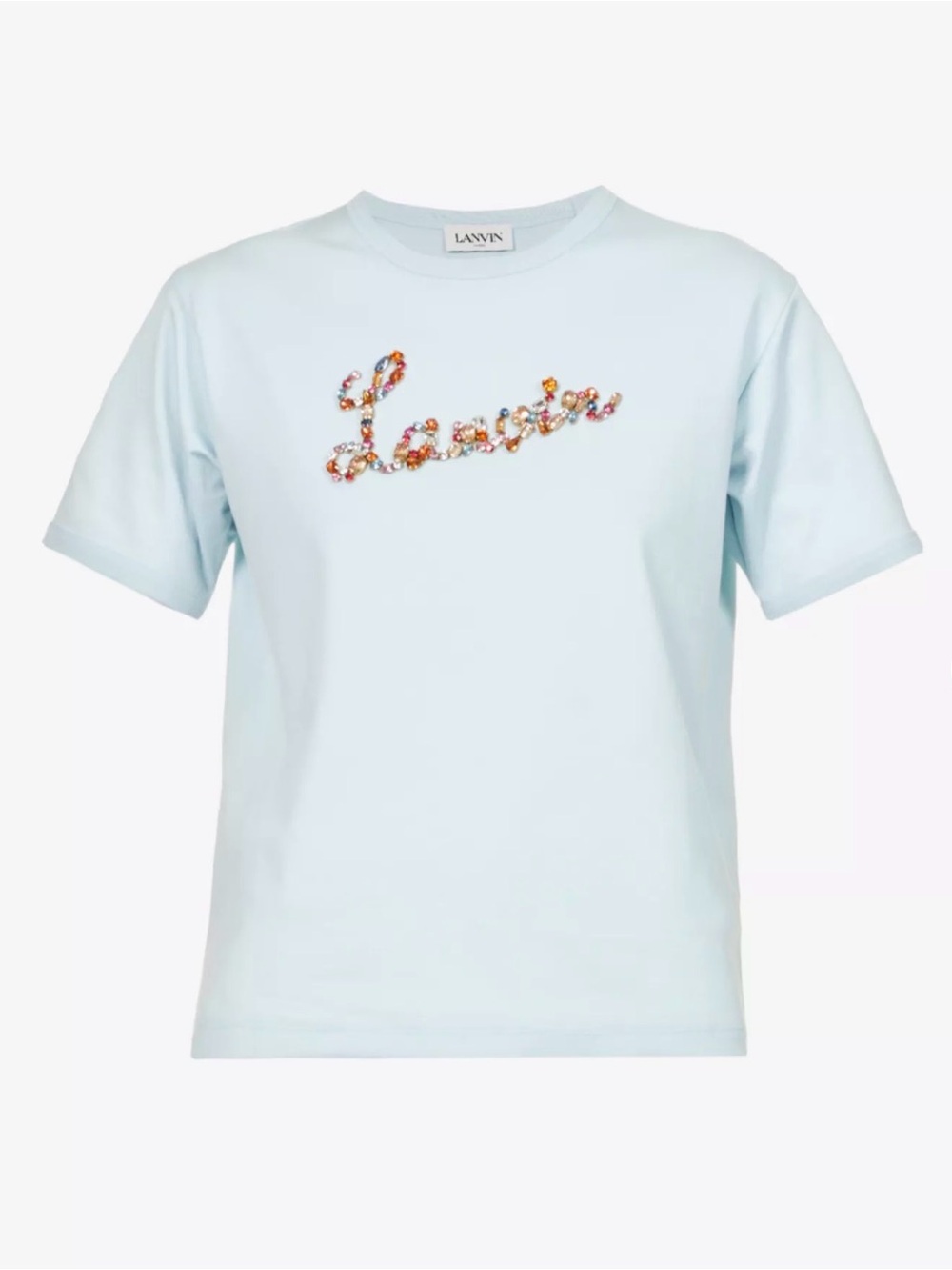 NWT LANVIN Crystal-embellished Blue Cotton T-shirt Size Large
